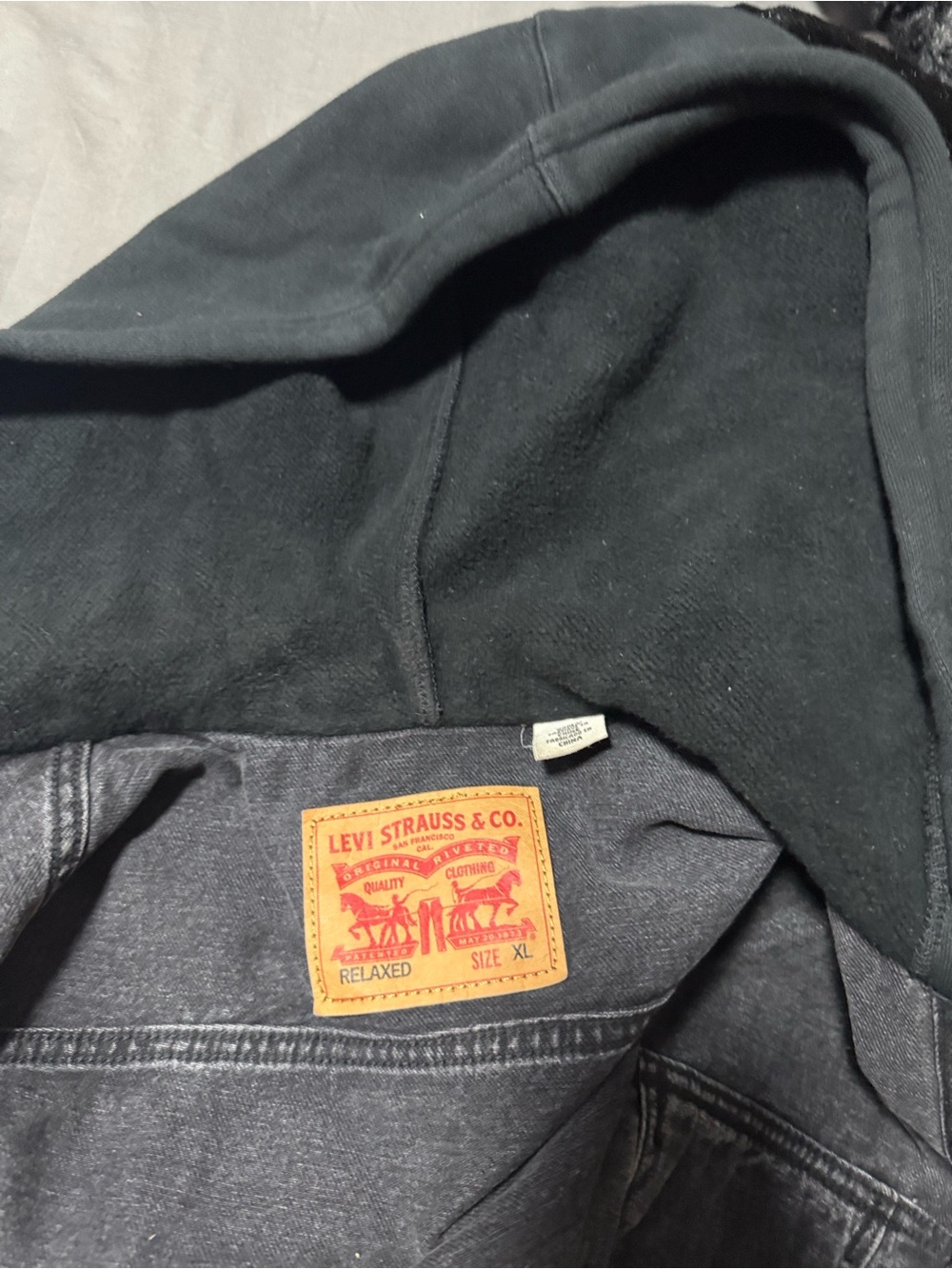 Levi's Black Denim Hooded Varsity Jacket with Black Sleeves - Picture 6 of 7
